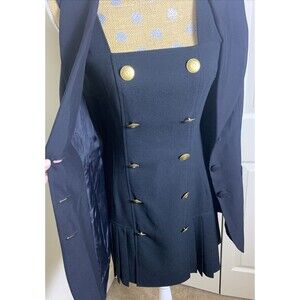 Rare VtG 80’90’BEBE Mini Pleated Dress Set Long Jacket Vest Made USA Sz 6 Small